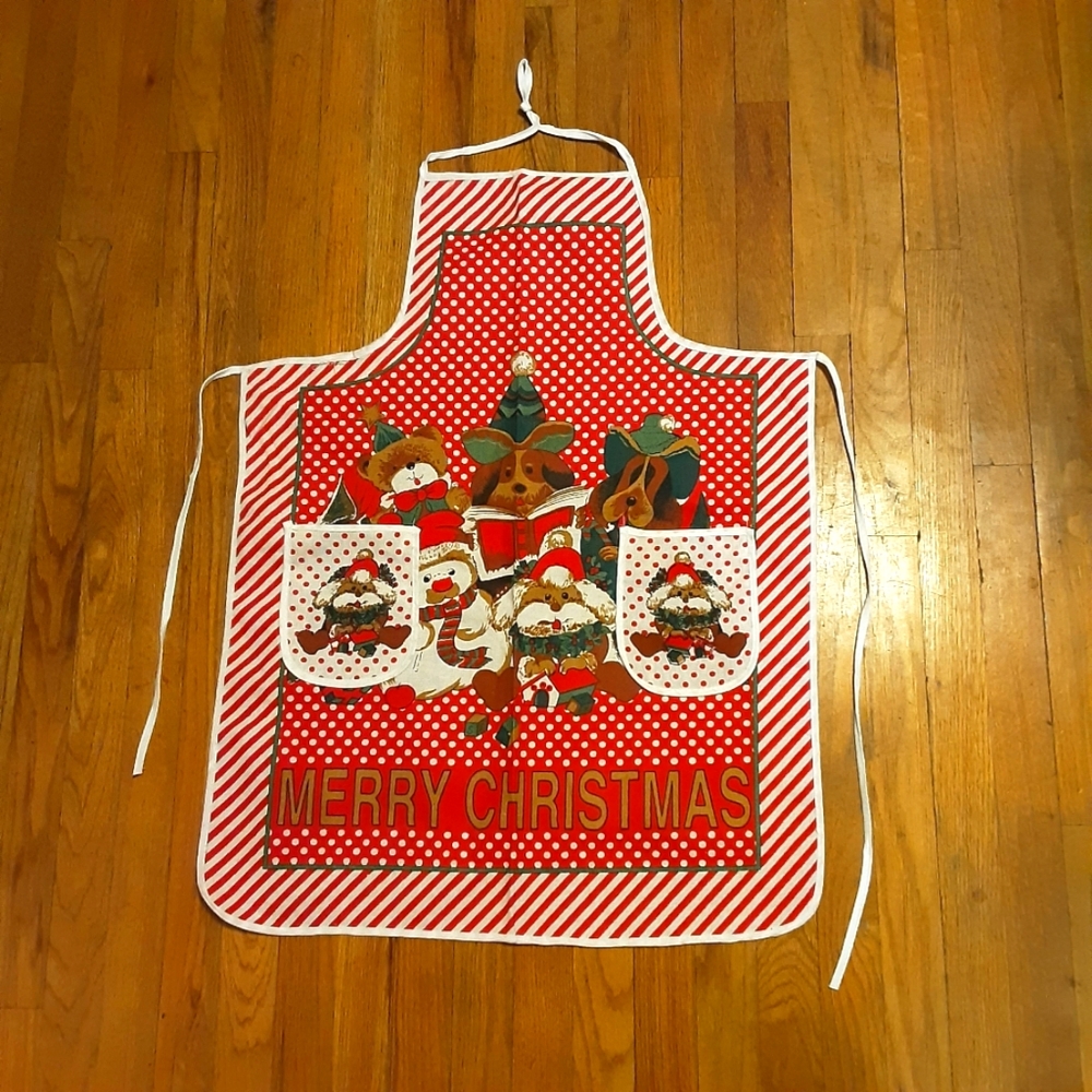 VINTAGE NEVER USED CHRISTMAS DOG APRON